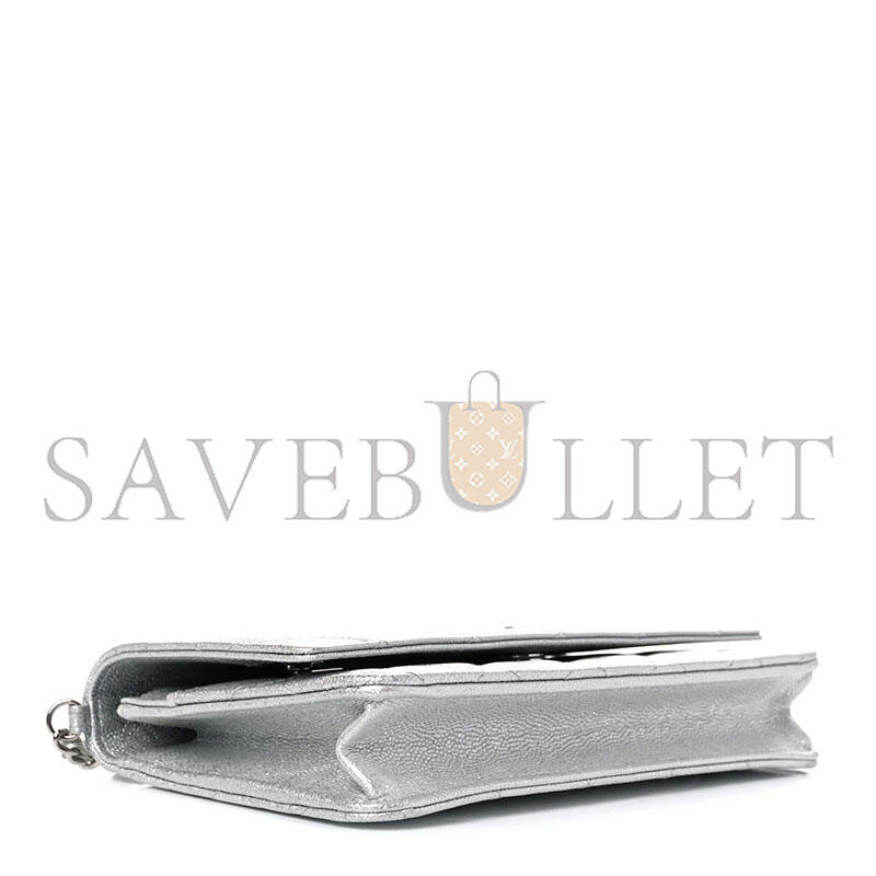 CHANEL GLITTERED METALLIC CAVIAR QUILTED WALLET ON CHAIN WOC SILVER AP0250 (19*13*3cm)